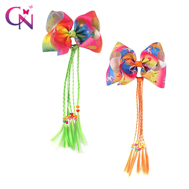 Mermaid Hair Bows With Tails Tassel For Kids Girls Long Braid Bows