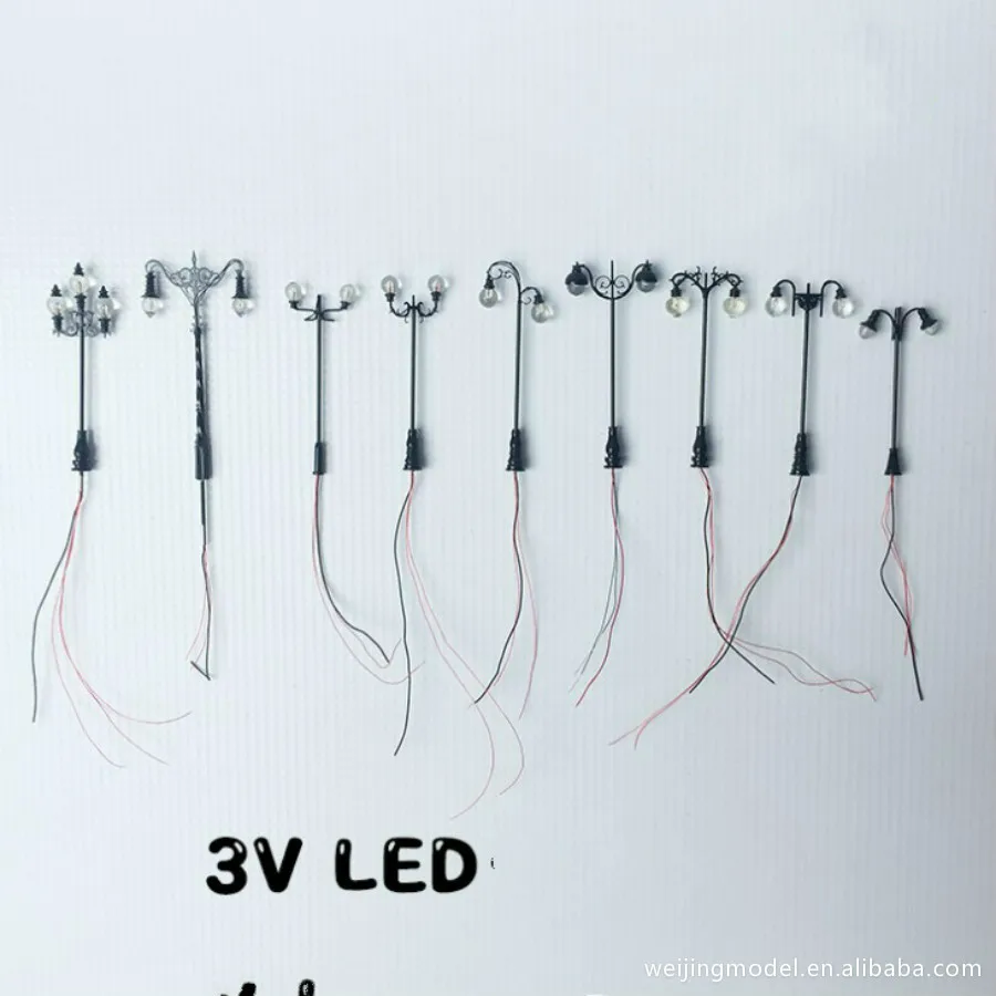

DIY handmade construction sand table material model outdoor garden lamp double head garden lamp metal street lamp white light 3V