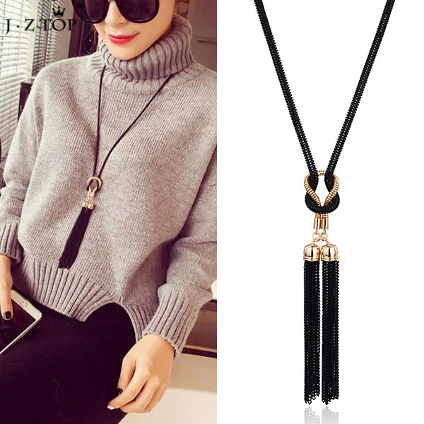 

J.ZTOP Women Pendant Necklaces Exquisite All-match Chain Tassel Sweater Long Chain Necklace And Accessories Collane Donna Joyas