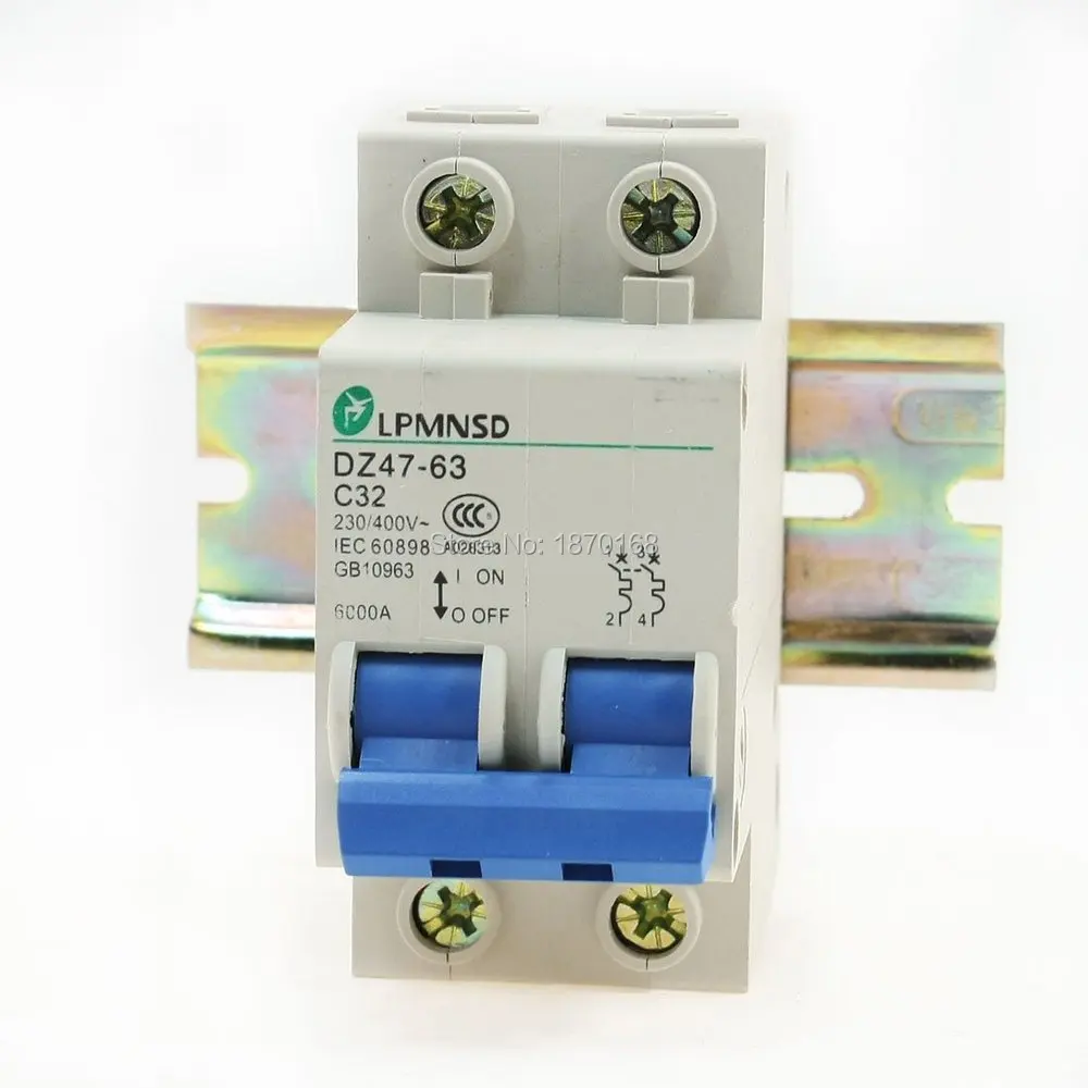 

DZ47-2P 32A 10A 16A 20A 25A 32A 40A 50A 63A 6kA Overload perlindungan sirkuit pemutus, C32 2 P 230 V / 400 V 32A w rel panduan