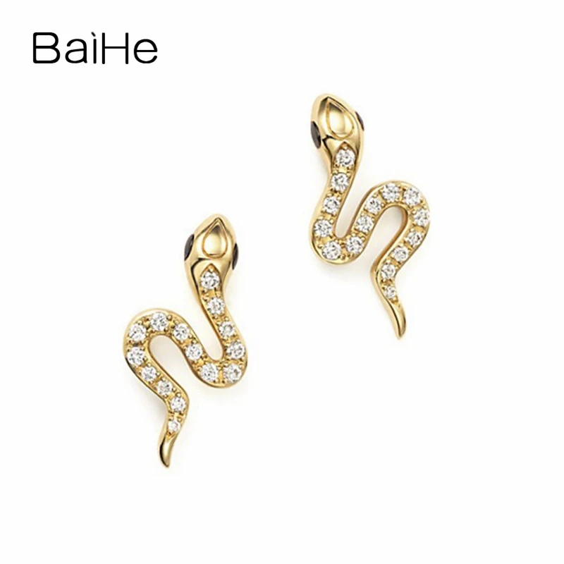 

BAIHE Solid 14K Yellow Gold 0.23CT H/SI 100% Genuine Natural Diamonds Wedding Trendy Fine Jewelry Elegant Unique Stud Earrings