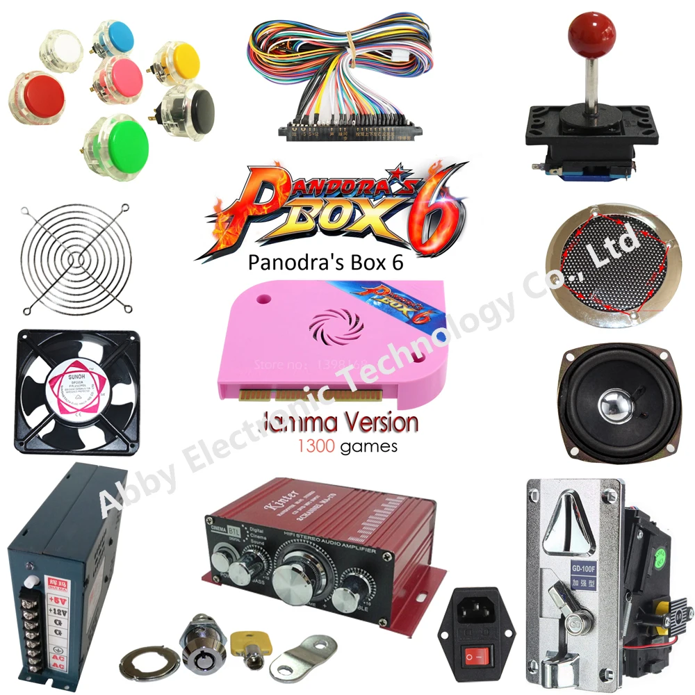 

Arcade Parts Bundles Kit with pandora box 1300 in 1 game PCB board, Zippyy joystick, button,coin acceptor,power supply