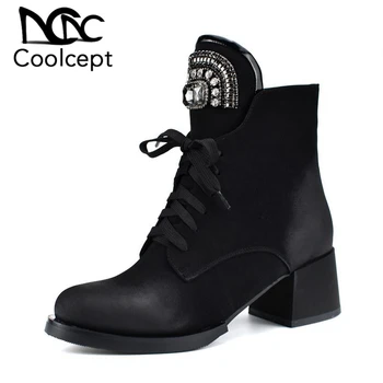 

CoolCept New Fashion Brand Ankle Boots Women Shoes Chunky Crystal Russia Boots Side Zipper Autumn Winter Shoes Size 35-42