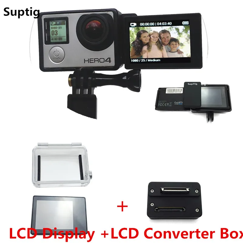 Suptig For Gopro Accessories LCD Display With LCD Converter Box Mount