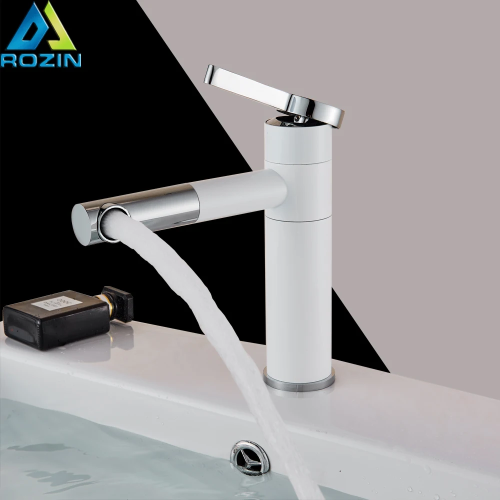 

360 Degree Rotate Basin faucet White and Silver Basin Crance Tap Chrome Bathroom Faucets Single Hand Hot Cold Water Faucet
