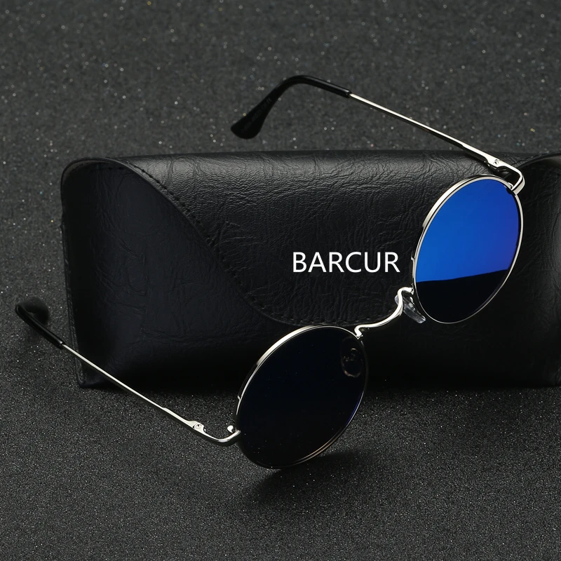 BARCUR круглые солнцезащитные очки в стиле ретро, мужские зеркальные женские круглые солнцезащитные очки, поляризованные очки с коробкой