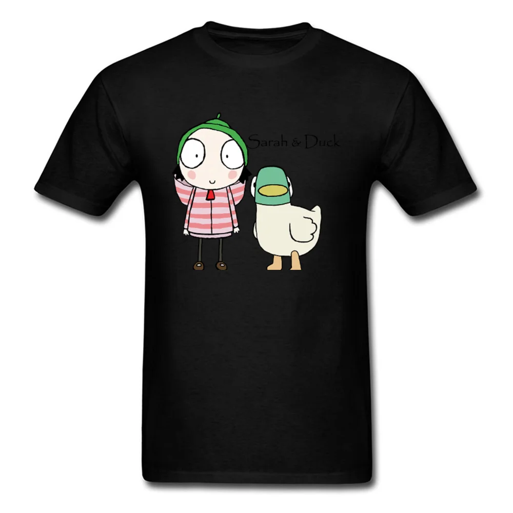 Sarah Duck Friends Leisure Summer/Autumn 100% Cotton Fabric Round Collar Men Tops Tees Tee Shirt Funny Short Sleeve T Shirt Sarah  Duck Friends black