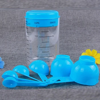 

7 Pcs/Set Blue Pink Plastic Measuring Cup Kitchen Measuring Tools Spoons Sets For Kitchen Baking Coffee Graduated Spoons beker