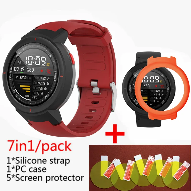 3в1 силиконовый ремешок для смарт-часов Huami Amazfit+ чехол с рамкой+ Защитная пленка для экрана amazfit Verge - Цвет: Red 2