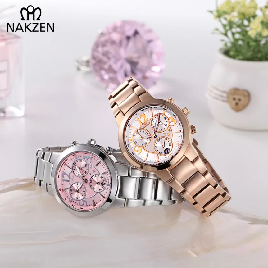 

NAKZEN Luxury Brand Famous Waterproof Horloges Vrouwen Pink Clock Grace Woman Stainless Watch Simple Female Relojes Mujer Gift