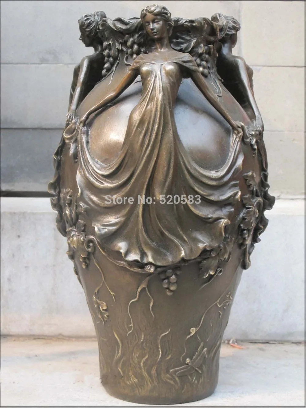 

14"DECO ART Bronze Fascinating Three Grape belle Float skirt Vase Sculpture