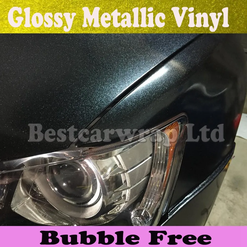 glossy metallic black pearl sparkle gloss car wrapping film foile (6)