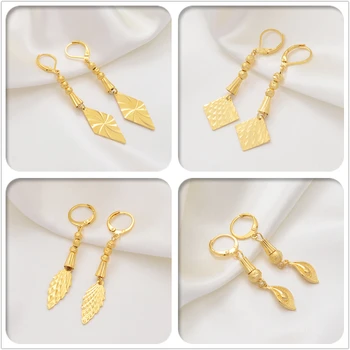 

Anniyo Gold Color Leaves Earrings for Woman Girls Jewelry Birthday Gifts Hawaii Earring Jewellery #017107