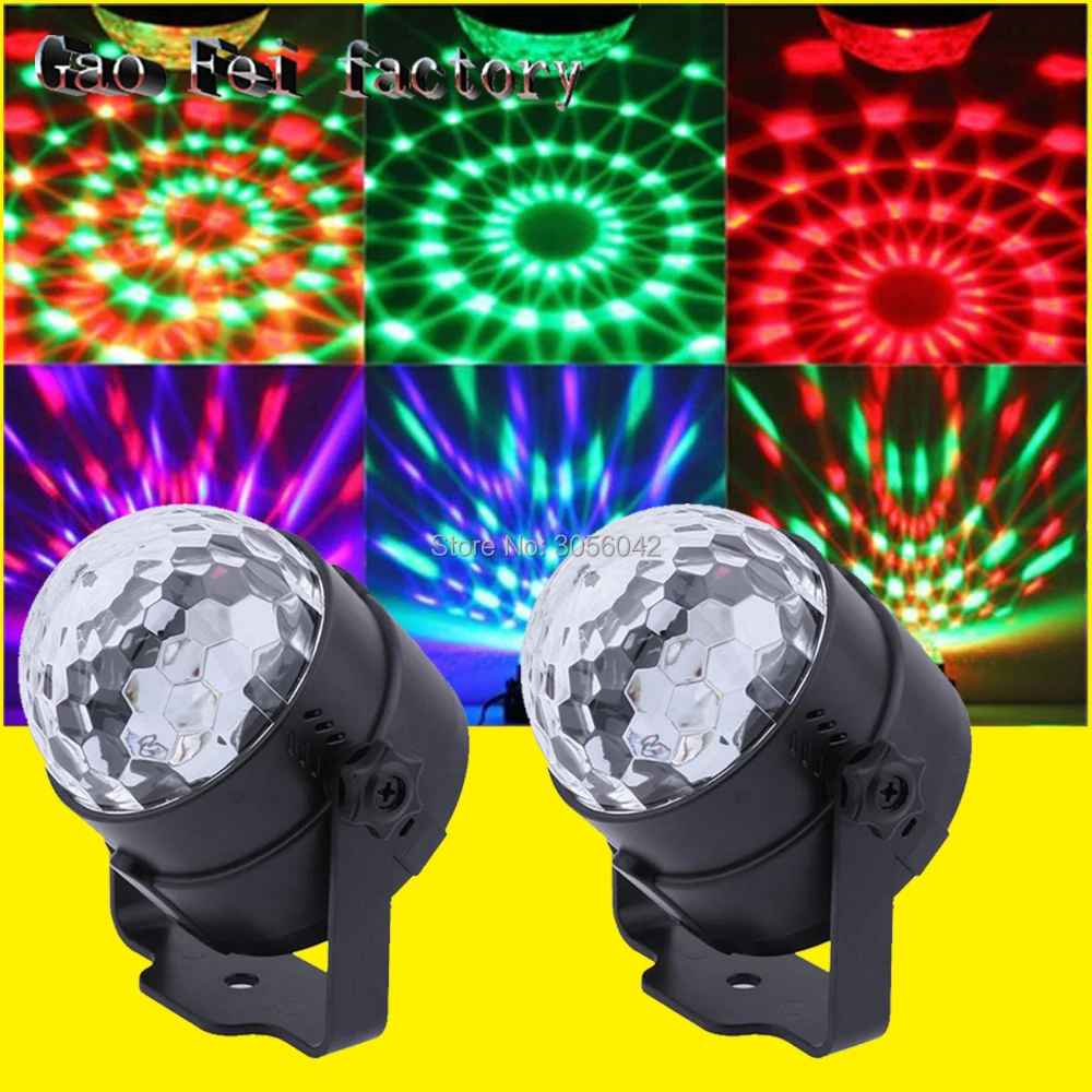 

2pcs/lot IR Remote Control 3W Disco Ball Lamp RGB Rotating LED Lights Party Stage Magic Crystal Lights for Festival Xmas
