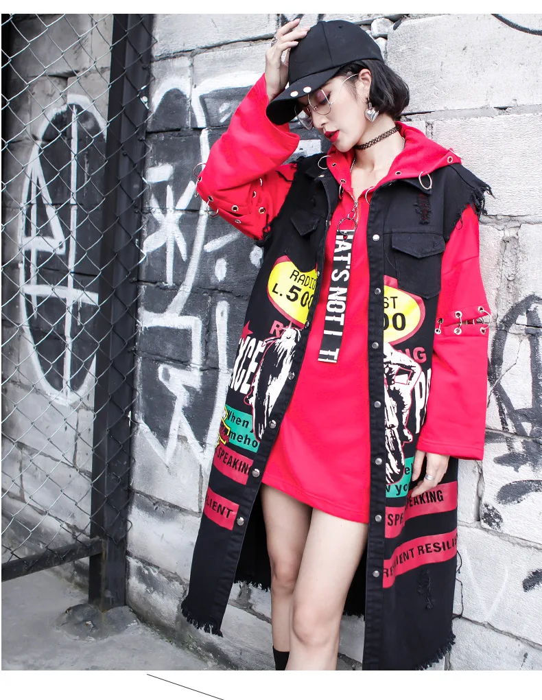 Дамы Street Wear печати талии пальто Новинка джинсовые длинные Стиль Sleevelees кардиган