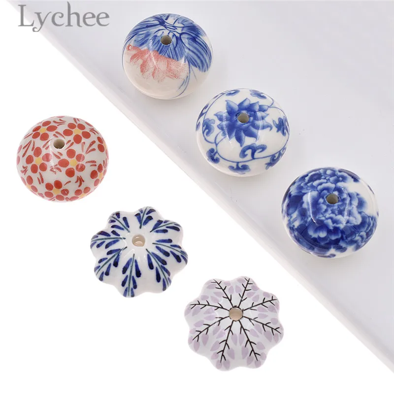 Lychee Chinese Style Blue And White Porcelain Drawer Pull Floral
