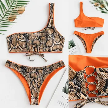 

Swimwear 2019 Snake Women's Two Piece Print Sexy Split Swimsuit Bikini Swimsuit Beachwear Biquini Banador Monokini