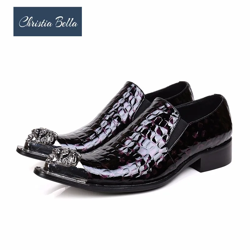 

Christia Bella Fashion Metal Pointed Toe Men Genuine Leather Shoes Plus Size Business Formal Dress Shoes Men Wedding Shoes