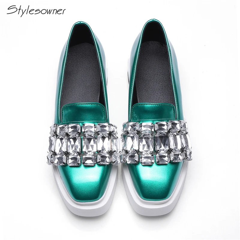 

Stylesowner Hot Fashion Crystal Women Platform Casual Shoes Thick Heels Women Loafers Sexy Big Rhinestone Flats Pus Size42/43EU