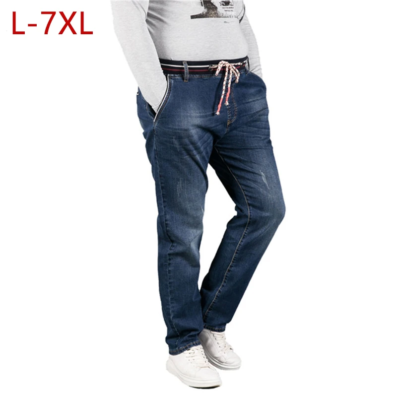 L-7XL размера плюс мешковатые джинсы для мужчин s Мода эластичная лента мужские джинсовые комбинезоны высокая стрейч хлопок весенние брендовые байкерские брюки джинсы для мужчин