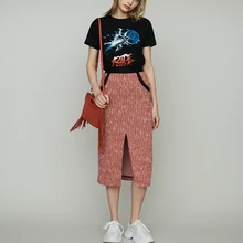 Новинка, Женская миди-юбка с высокой талией, красная, маленькая, с ароматом, твидовая, с разрезом, длинная юбка