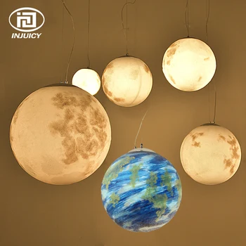 

European style Resin Earth Moon LED Pendant Lights Hand Painted Universe Planet Colourful Pendant Lamp For Coffee Bar Hotel
