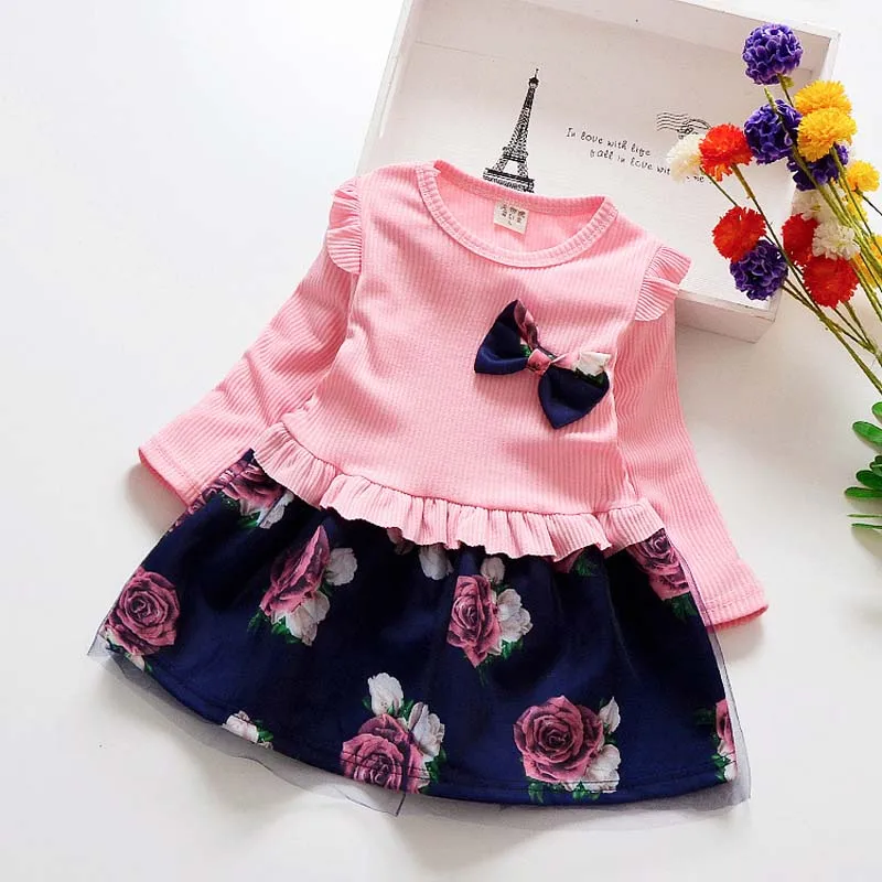 Girls Dress Long Sleeve Floral Dresses Fashion Casual Dress 2-7T