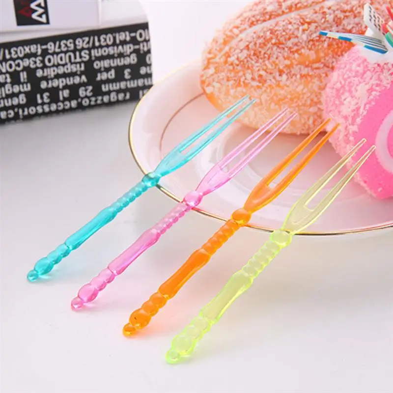 

300pcs Disposable Fruit Forks Mixed Color Cake Dessert Picks Two Toothed Bamboo Joint Shape Forks For Birthday Party Wedding