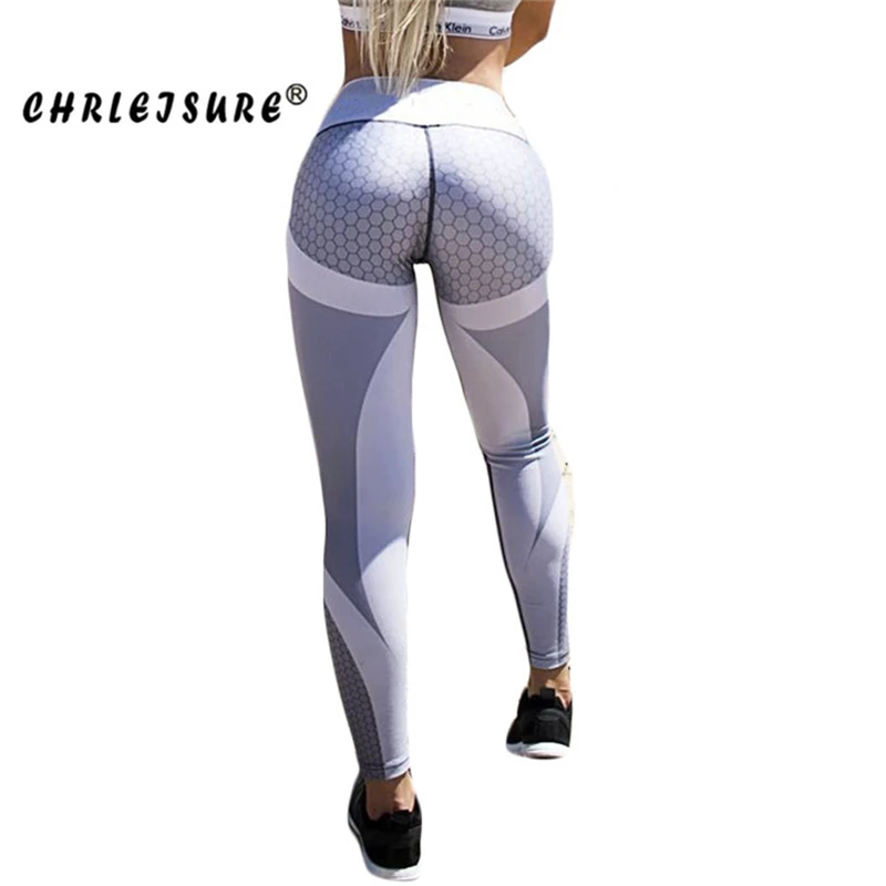 CHRLEISURE اللياقة البدنية يغطي الرجل هندسية العسل الرقمية الطباعة طماق عالية الخصر الورك تنفس البوليستر المرأة يغطي الرجل