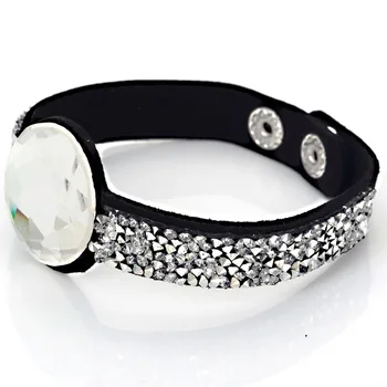 

Wholesale Adjustable Velvet Leather Wrap Full Crystal Bracelets Wristlet With Fashion Crystal Cabochon Watch Face B1744