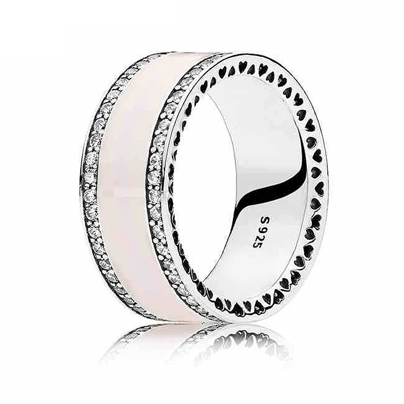 Pearlescent Hearts Entwining Silver Rings 925 Sterling Silver Signature Ring For Women Wedding Gift DIY Europe Jewelry