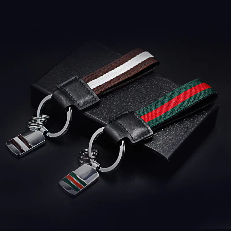 

New striped keychain men's personality creative gift simple belt car key chain pendant couple key ring gift box gift W182