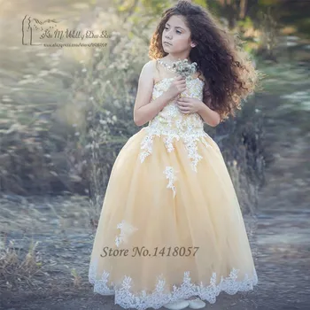 

Christmas Yellow Pink Tulle Lace Flower Girl Dresses for Weddings Pageant Dresses for Girls Glitz Beaded Kids Evening Prom Gowns