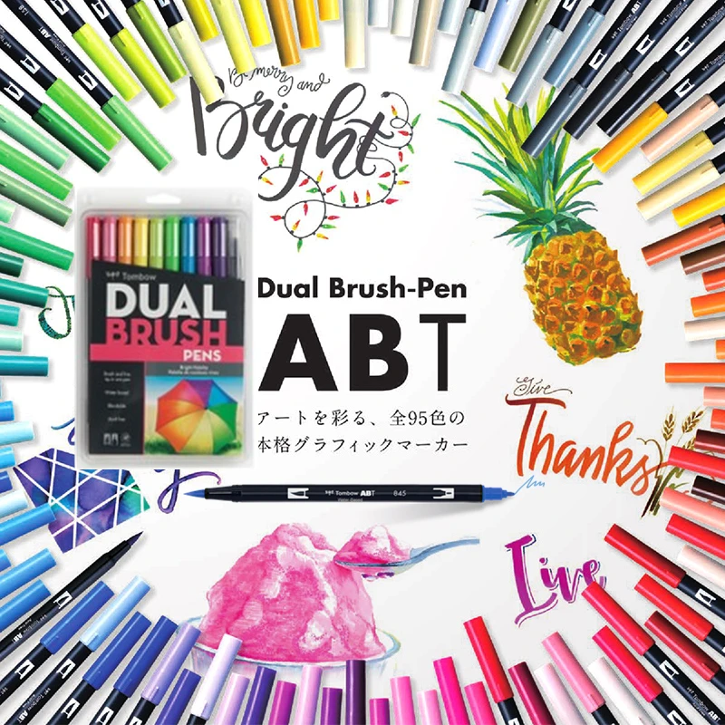 TOMBOW AB-T, 96 цветов, две головки, художественная кисть, Набор ручек, маркер, ручка для художника, рисования, манга, анимационные принадлежности