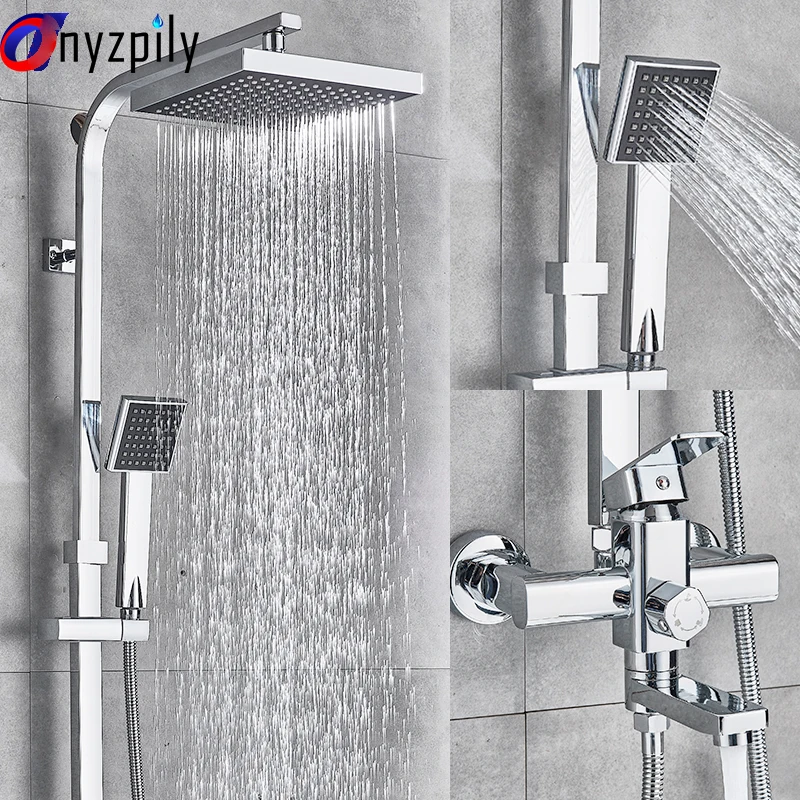 

Shower Faucet Chrome 8"10"12"Bathtub Bath Rainfall Shower Mixer Tap Wall Mount Shower System Kit Hot Cold Water Shower Mixer