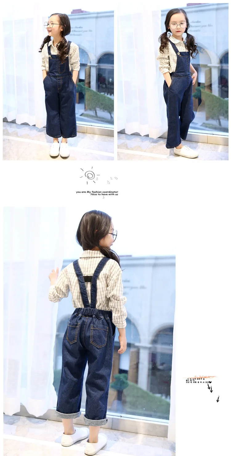 Весенне-осенний корейский джинсовый детский простой хлопковый комбинезон для девочек синий джинсовый комбинезон