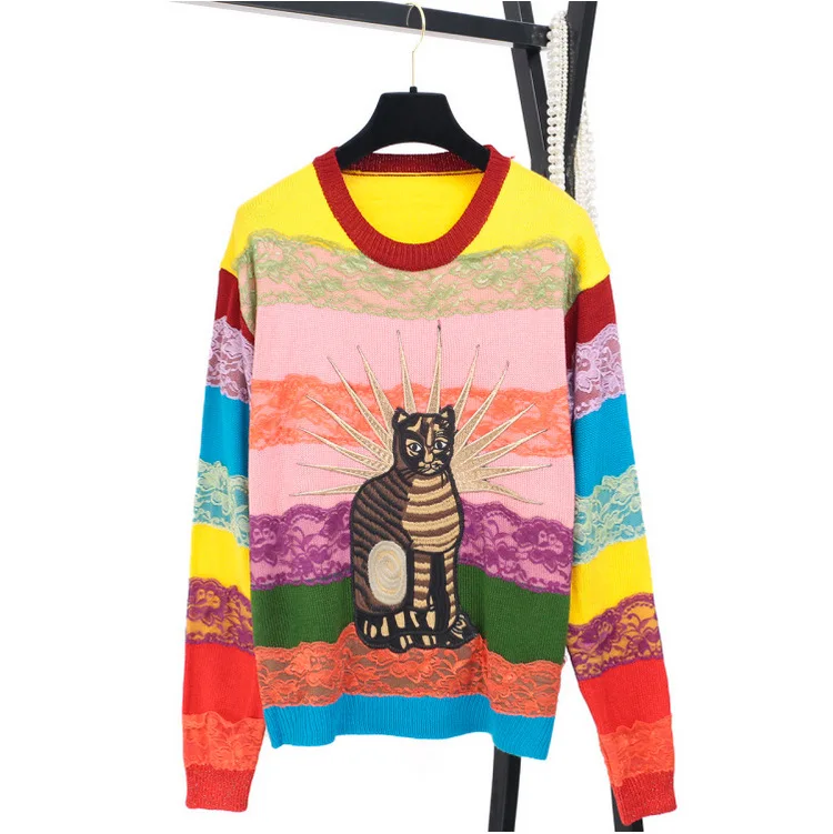 Warmsway брендовый женский модный Удобный Повседневный вязаный свитер с длинным рукавом и кружевом, женские пуловеры C-039 - Цвет: Многоцветный