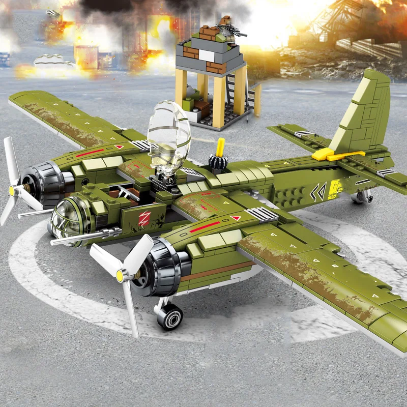 Günstig WW2 Military Bomber Bausteine Armee Soldat Figuren Kompatibel Legoed Stadt Hubschrauber Tank Waffe Ziegel Kinder Spielzeug Geschenke