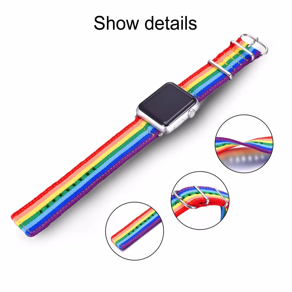 Тканевый ремешок для часов серии Apple Watch 1/2 38 мм/42 мм для мужчин/женщин ЛГБТ Радужный разноцветный ремешок для часов APB2295