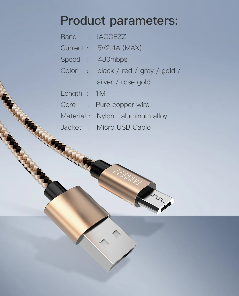 !ACCEZZ 2.4A Micro USB Cable For Samsung Galaxy S7 S6 Xiaomi Redmi 4A Android Mobile Phone Charger Cable Cord Durable Data Wire (2)