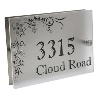 

Flower Doorplate Personalized Number Door Sign Plaque Street Acrylic Matte Glass House Address Plaques Outdoor Signs