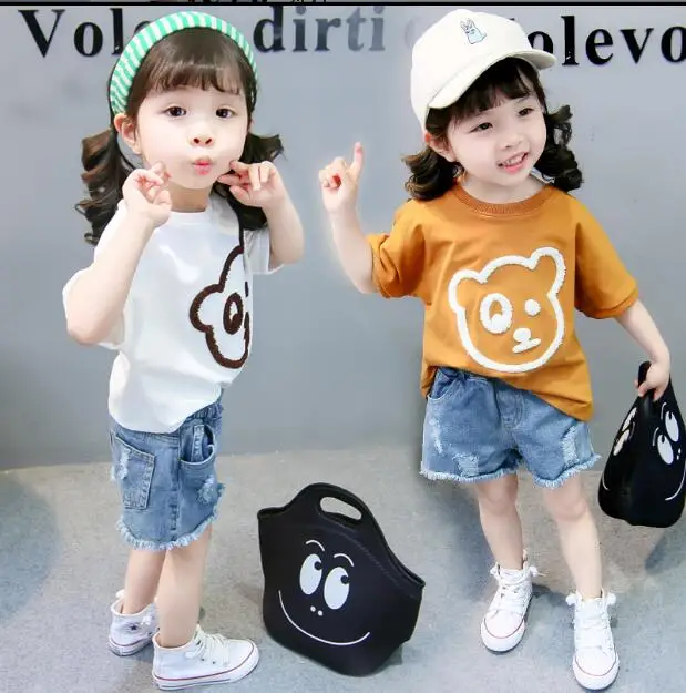 

Female baby panda T-shirt 2018 summer new Korean version of the cotton short-sleeved cartoon cute pattern bottoming shirt