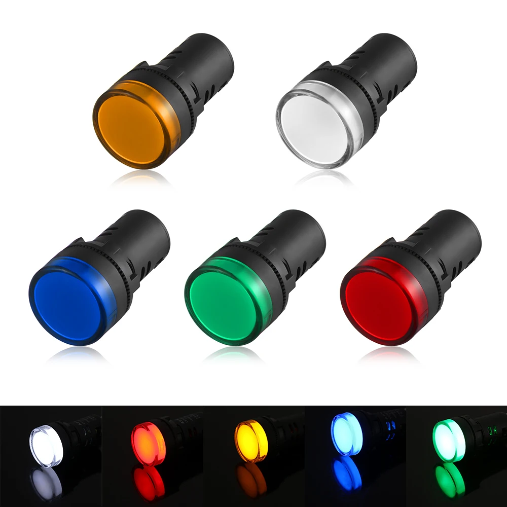 

1pc Red Green Blue Yellow White 12V 24V 110V 220V 380V 22mm Panel Mount 22mm LED Power Indicator Pilot Signal Light Lamp