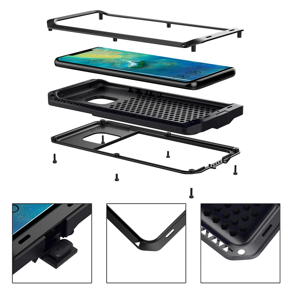 Comprar Funda de teléfono de aluminio de Metal armadura de Doom de protección de alta resistencia para Huawei Mate 20 Pro P30 Pro cubierta a prueba de golpes a prueba de polvo con de vidrio