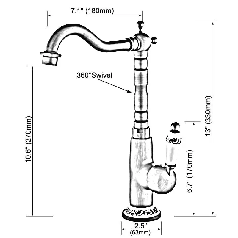 Antique Red Copper Brass Ceramic Base Kitchen Wet Bar Bathroom Vessel Sink Faucet Single Hole Swivel Spout Mixer Tap anf625