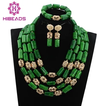 

Fabulous Nigerian Wedding Green Coral Beads Bridal Jewelry Set Real Coral Bead Bold Necklace Set for Women Free Shipping CNR788