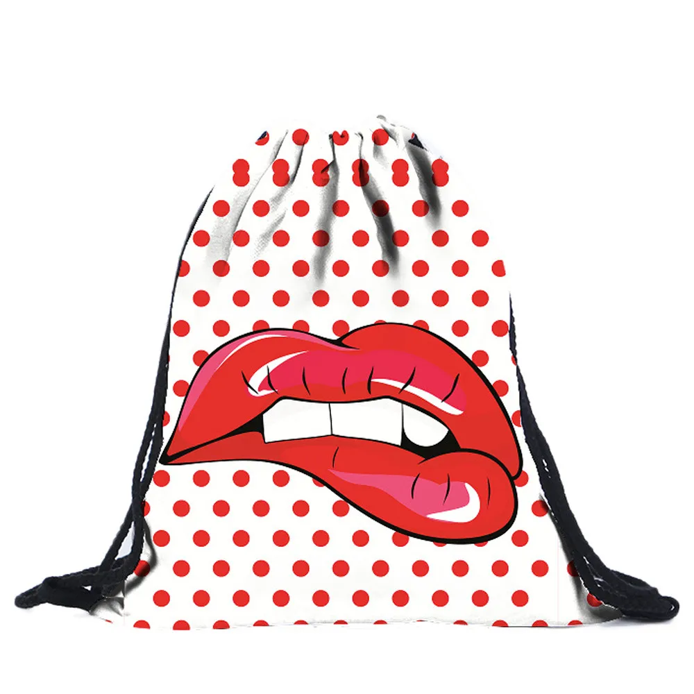 

fashion linen drawstring bag women Unisex sexy Lips 3D Printing Bags Drawstring shop bag sac a dos Mochila