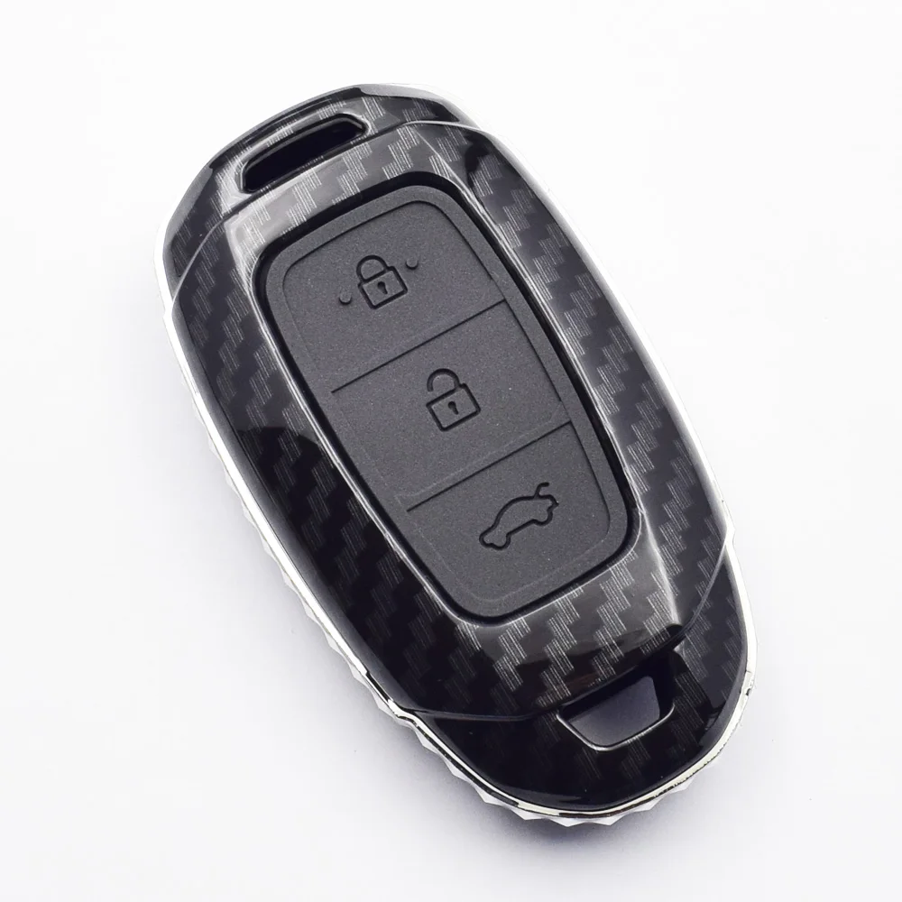 Карбоновый автомобильный чехол для ключей hyundai Kona i30 ix35 Solaris Azera ELANTRA GRANDEUR IG 3 кнопки умный пульт дистанционного Fob крышка протектор