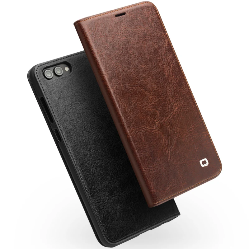 comprar QIALINO Virar Caso de Telefone para Huawei Honor V10 Clássico Genuíno Couro Tampa Do Telefone de Couro para o Huawei Honor V10 Vista 10 Capa