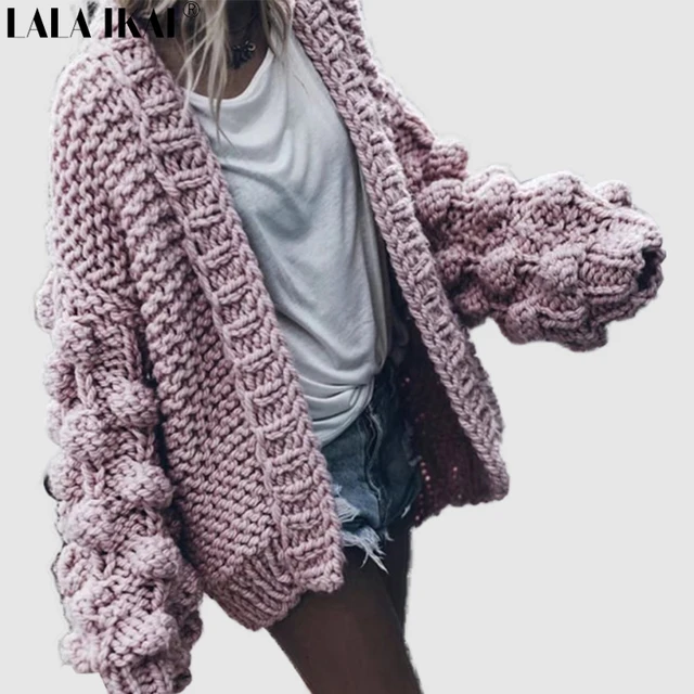 All'uncinetto Completa Manica Autunno Cardigan Donne Maglione Retrò xXqSwTR